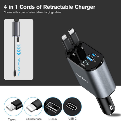 4 in 1 Retractable 100W Car Charger