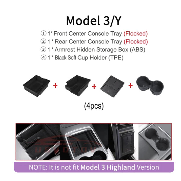 Tesla Model 3/Y, Model 3 Highland Console Trays, Storage Box & Cup Holder