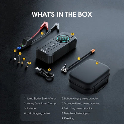 4-in-1 Car Jump Starter, Air Pump, Power Bank