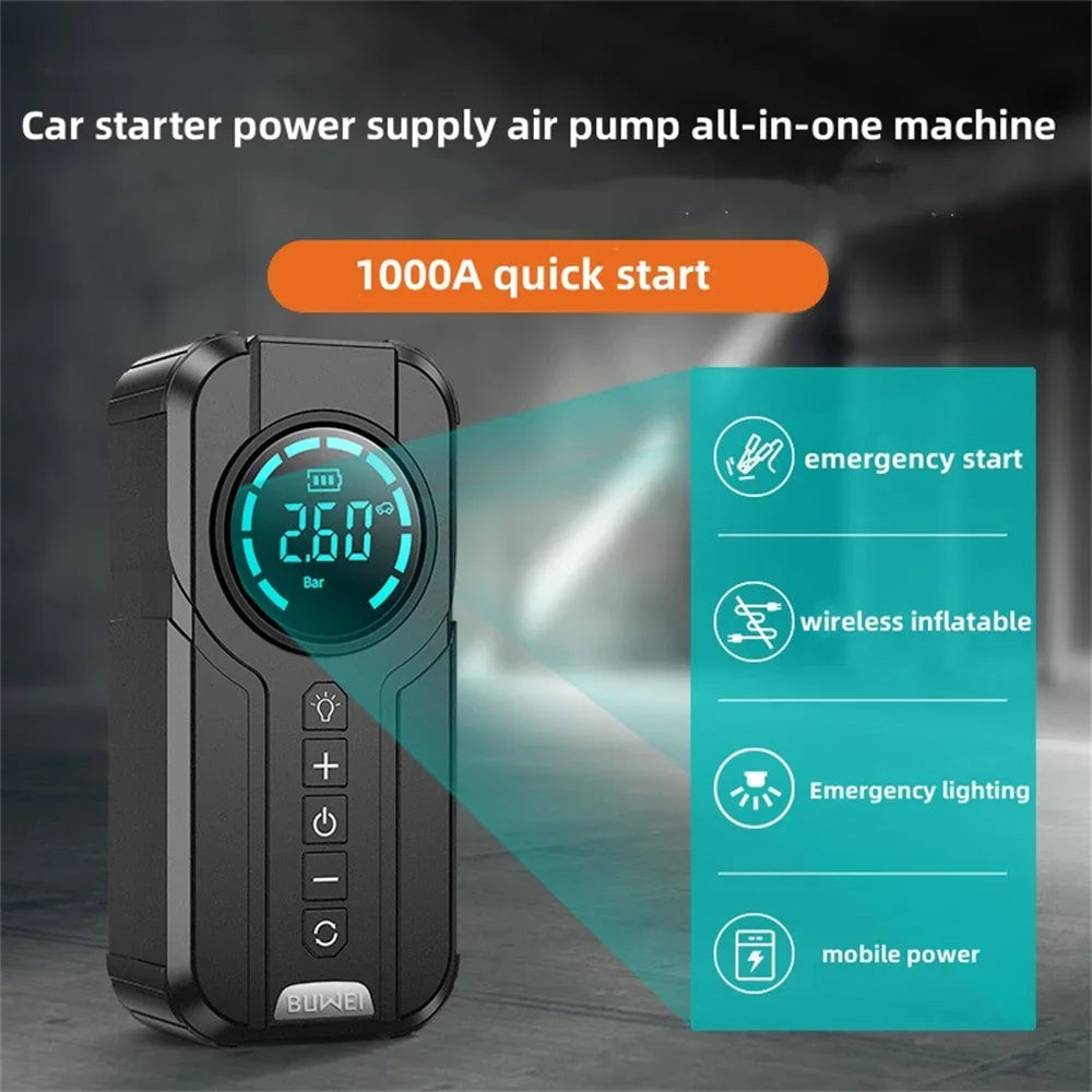 4-in-1 Car Jump Starter, Air Pump, Power Bank