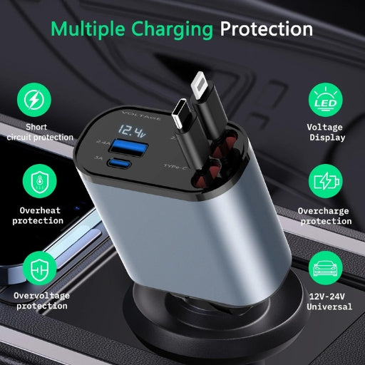 4 in 1 Retractable 100W Car Charger