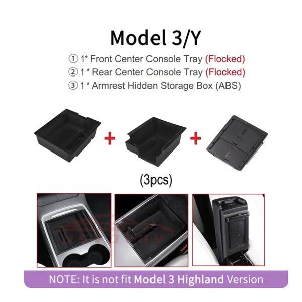 Tesla Model 3/Y, Model 3 Highland Console Trays, Storage Box & Cup Holder